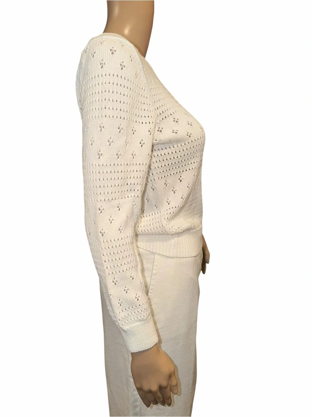 NWT Polo Ralph Lauren Womens Sweater White M Cotton with all over diamond Knit